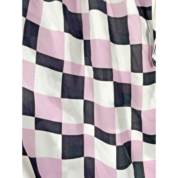 Cato 26/28W Blouse Top Shirt Check Print Chiffon Tie Front Purple Black White - Picture 7 of 11